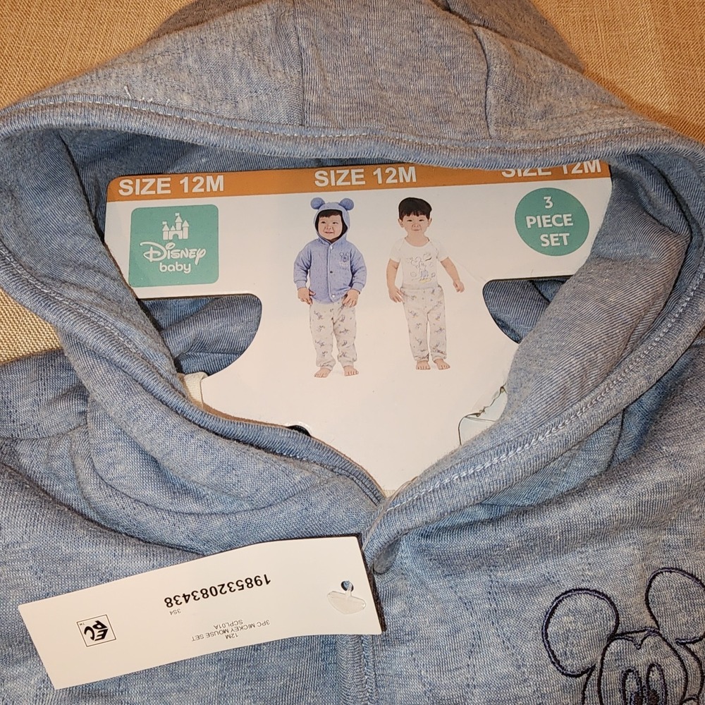 Disney Baby Mickey Mouse 3-Piece Outfit Set Hoodie‎ Joggers Bodysuit 12M NWT - Picture 5 of 7